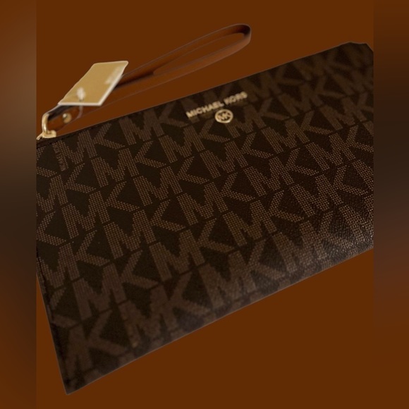 New MICHAEL KORS JET SET LG ZIP CLUTCH  MK LOGO BRN/LUGGAGE CLUTCH WRISTLET - Picture 9 of 16